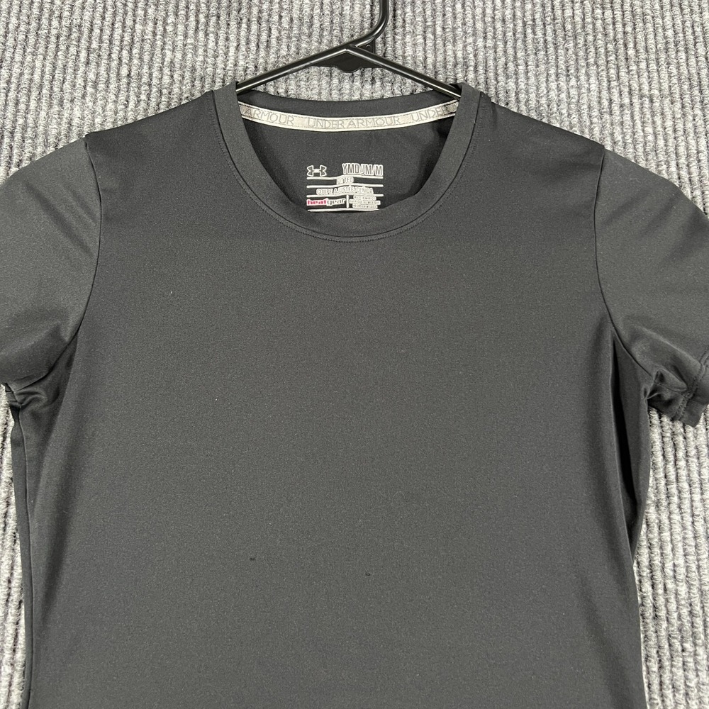 Under Armour Shirt Youth Girls Medium Black Short Sleeve Fitted Heat Gear Active